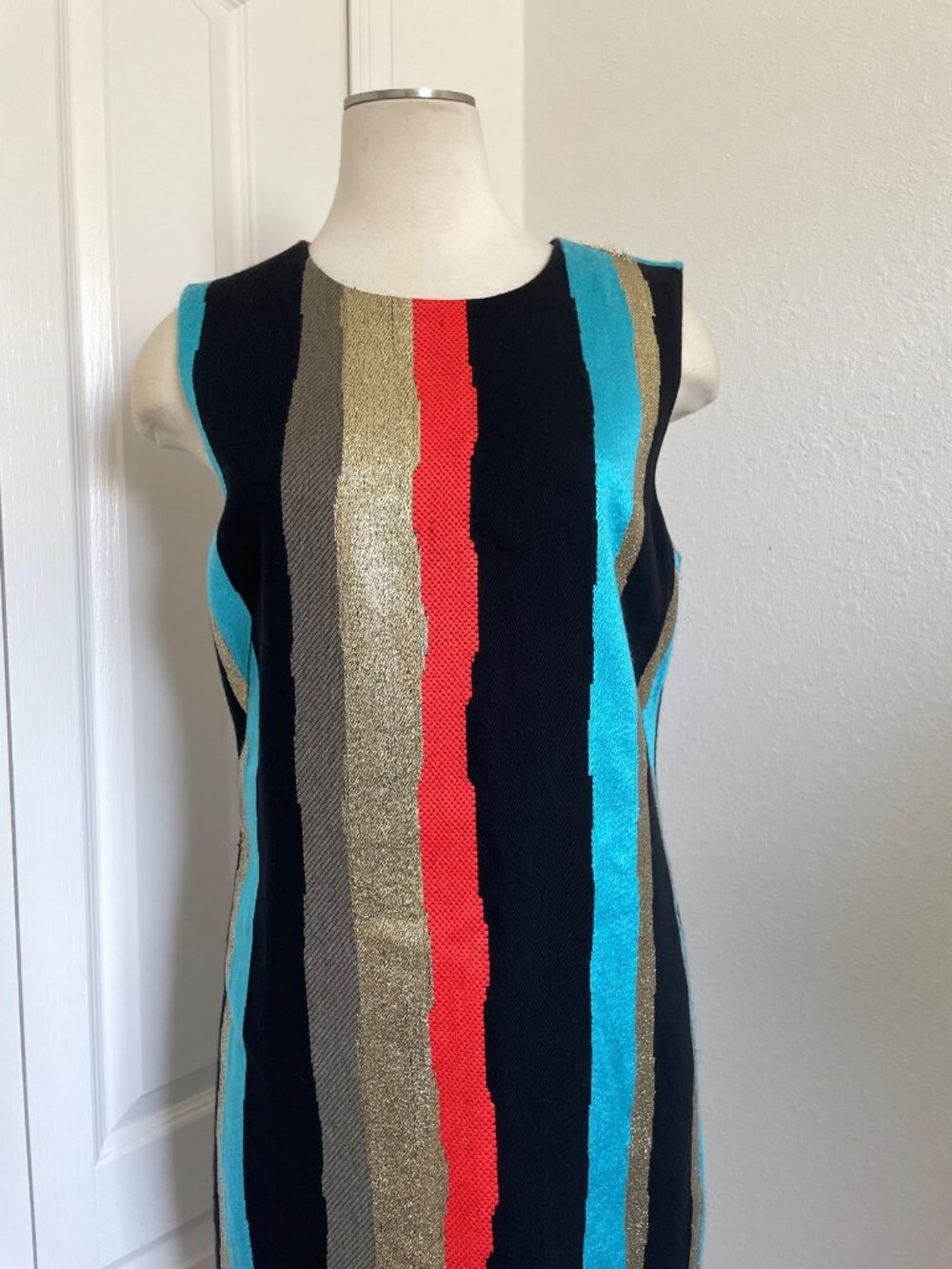 Milly Women's Black Sleeveless Metallic Striped Colorful Mini Dress Size Large - Picture 5 of 13